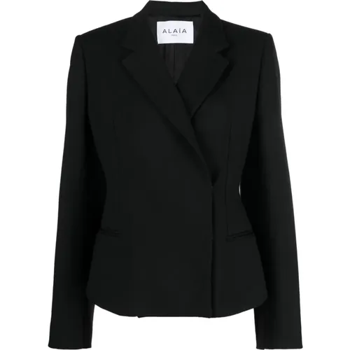 Wool Single-Breasted Jacket with Classic Lapels and Padded Shoulders , female, Sizes: M - Alaïa - Modalova
