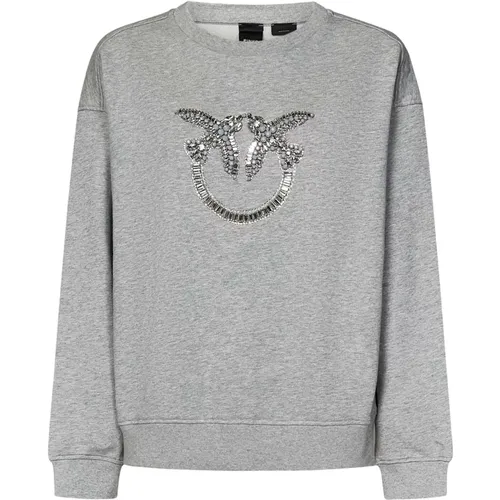 Grauer Love Birds Pullover , Damen, Größe: M - pinko - Modalova