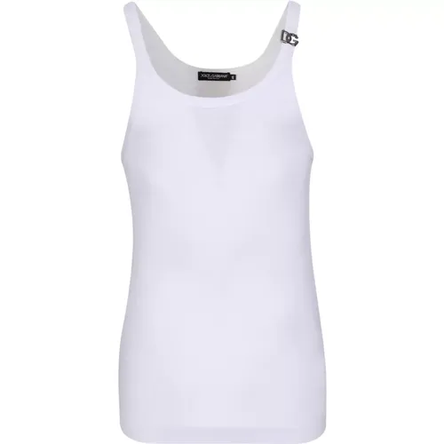 Scoop neck logo plaque vest , male, Sizes: L, M, XL - Dolce & Gabbana - Modalova