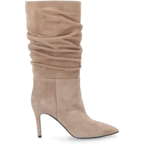 Beige Suede Ruched Boot , female, Sizes: 4 1/2 UK, 5 UK, 6 UK - Via Roma 15 - Modalova