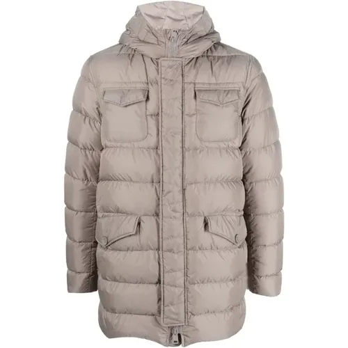 Light Grey Padded Coat with Quilted Hood , male, Sizes: 2XS, XS - Herno - Modalova