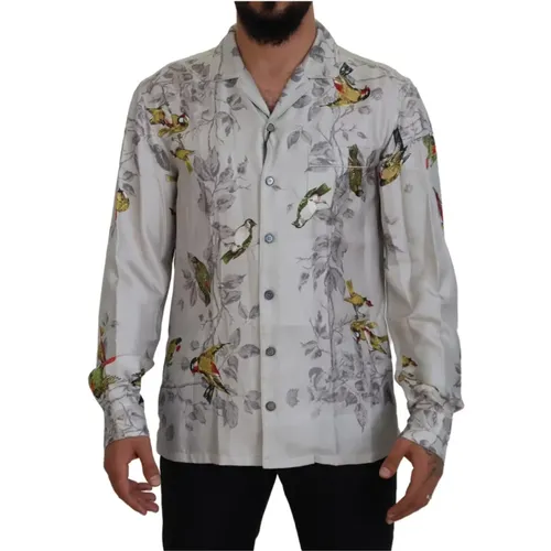 Stunning Seidenhemd mit Vogeldruck , Herren, Größe: M - Dolce & Gabbana - Modalova