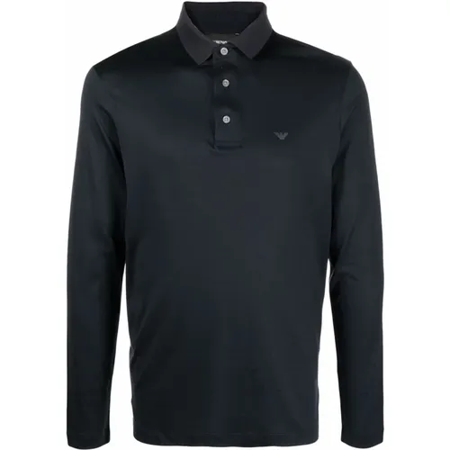 Navy Polo Shirt Langarm - Emporio Armani - Modalova