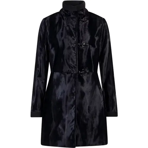 Black Collar Coat with Hooks , female, Sizes: L, XL - Fay - Modalova