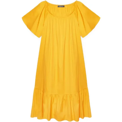 Baumwoll Off-Shoulder Kleid mit Rüschen Saum , Damen, Größe: L/Xl - Elena Mirò - Modalova