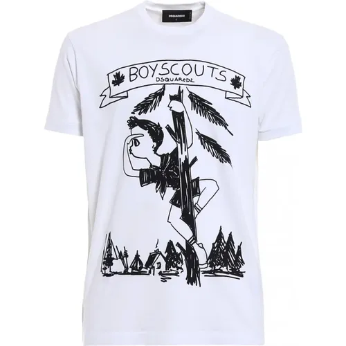 Boyscouts Print Baumwoll T-Shirt , Herren, Größe: 2XL - Dsquared2 - Modalova