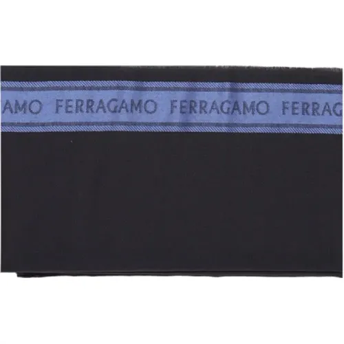 Blue Wool Silk Scarf with Logo Detail , male, Sizes: ONE SIZE - Salvatore Ferragamo - Modalova