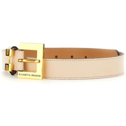 Leather Belt with Gold Buckle , female, Sizes: S - Elisabetta Franchi - Modalova