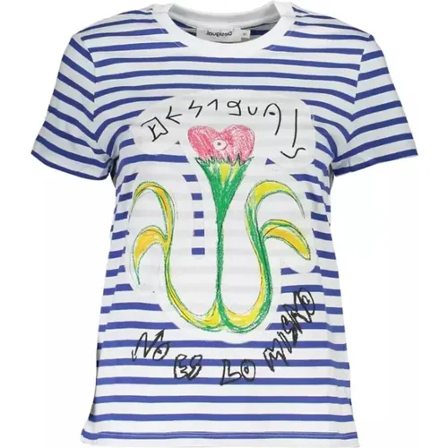 Schickes Blaues Tee mit Kontrastdetails - Desigual - Modalova