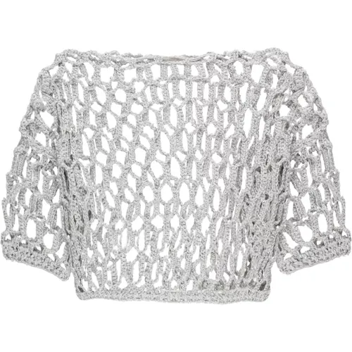 Silver Openwork Sweater with Sequins , female, Sizes: S - Antonelli Firenze - Modalova