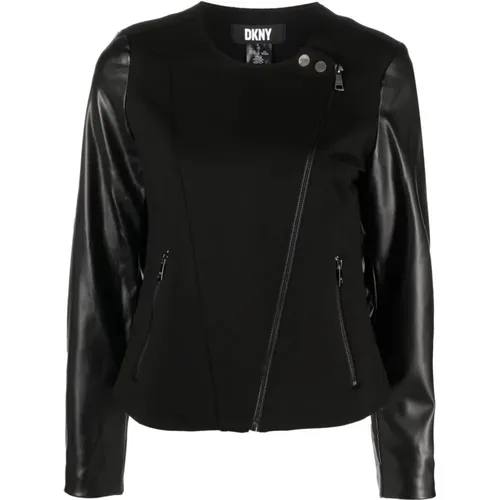 Schwarze Moto Jacke Casual Stil , Damen, Größe: XL - DKNY - Modalova