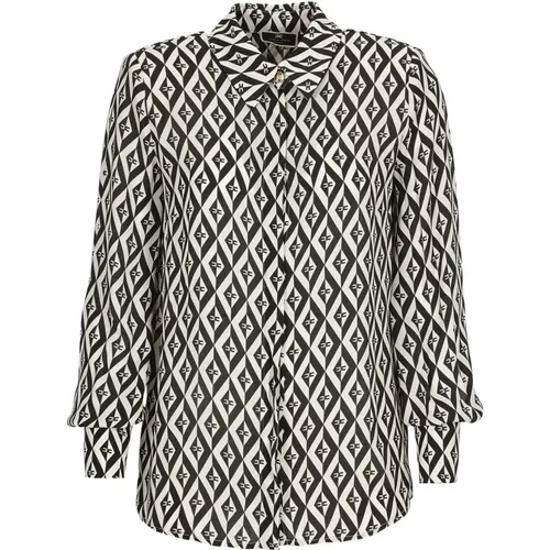 Collared Shirt with Contrasting Print , female, Sizes: XL - Elisabetta Franchi - Modalova