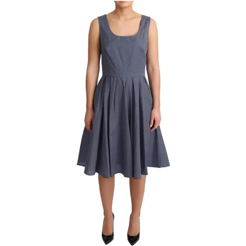 Blaues Polka Baumwoll A-Linien Kleid , Damen, Größe: M - Dolce & Gabbana - Modalova