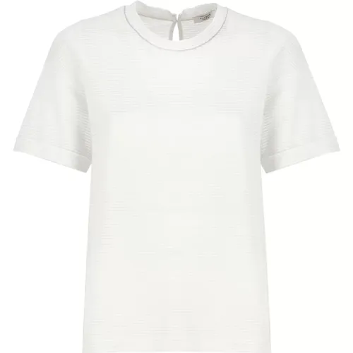 Gestreiftes Baumwoll-T-Shirt mit Rundhalsausschnitt , Damen, Größe: M - PESERICO - Modalova