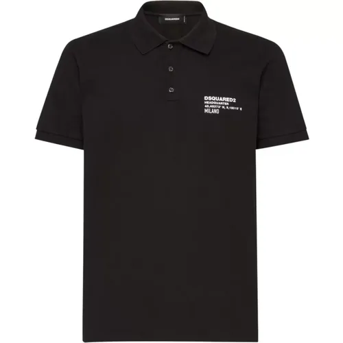 Schwarzes Polo-Kragen-Logo-Patch-T-Shirt , Herren, Größe: 2XL - Dsquared2 - Modalova