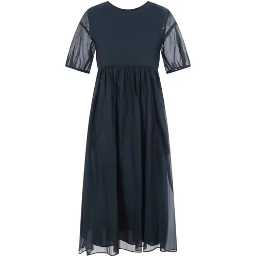 Blaues Voile-Kleid mit Plissiertem Bund und Unsichtbaren Taschen , Damen, Größe: S - Max Mara - Modalova