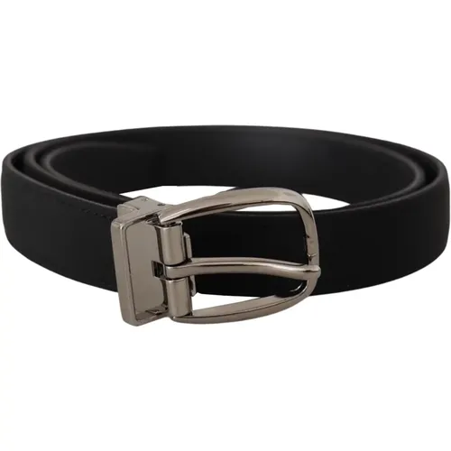 Schwarzer Ledergürtel mit silberner Logo-Schnalle , Herren, Größe: 100 CM - Dolce & Gabbana - Modalova