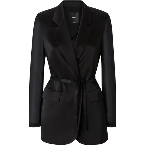 Schwarzer Satinblazer mit Georgette-Ärmeln , Damen, Größe: M - pinko - Modalova