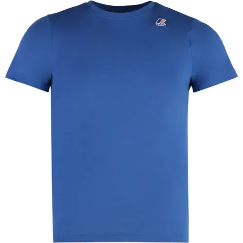 Baumwoll-Crew-Neck T-Shirt Gerippter Kragen,Blaue Tiefe T-Shirts,Baumwoll-Rundhals-T-Shirt,Baumwoll-T-Shirt mit Logodruck,Weiße Edouard Jacke,Polo Sh - K-way - Modalova