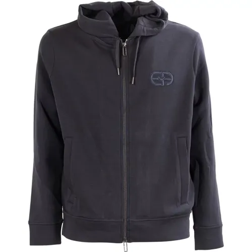 Hooded Zip Sweater Double Jersey , male, Sizes: L, XL, M - Emporio Armani - Modalova