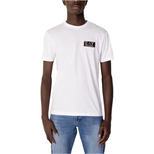 Weißes Kurzarm Baumwoll T-Shirt , Herren, Größe: L - Emporio Armani EA7 - Modalova