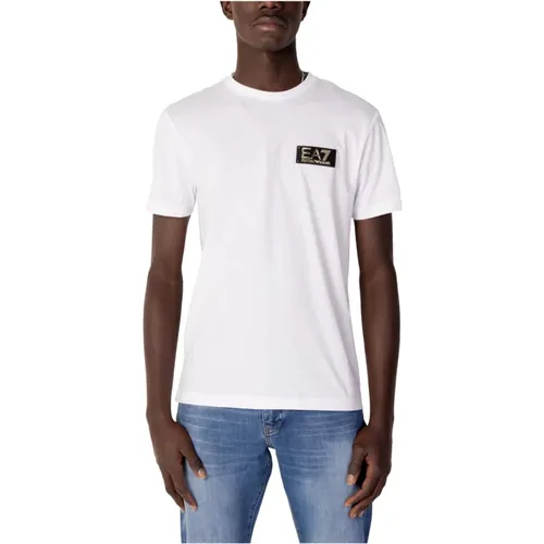 Weißes Kurzarm Baumwoll T-Shirt , Herren, Größe: XL - Emporio Armani EA7 - Modalova