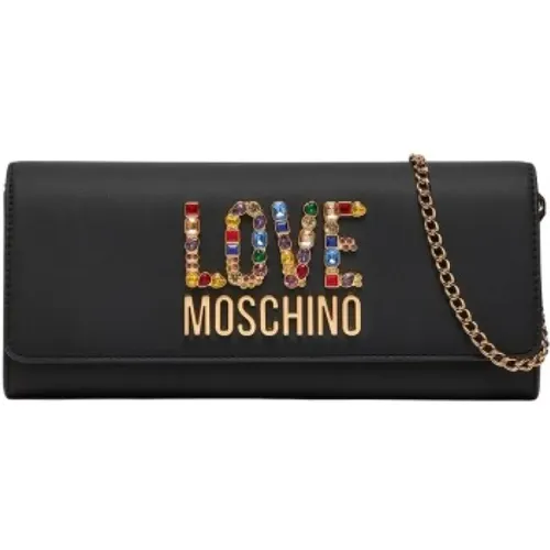 Schwarze Clutch mit Strasskette - Love Moschino - Modalova