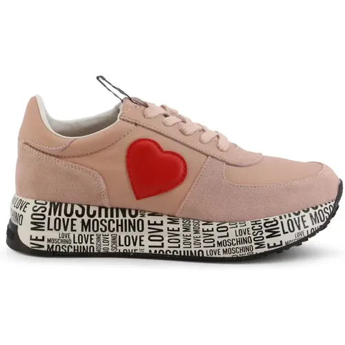 Damen-Ledersneaker mit bestickten Details , Damen, Größe: 38 EU - Love Moschino - Modalova