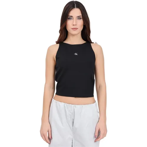 Schwarzes Damen Top mit Logo-Print , Damen, Größe: XS - Calvin Klein Jeans - Modalova