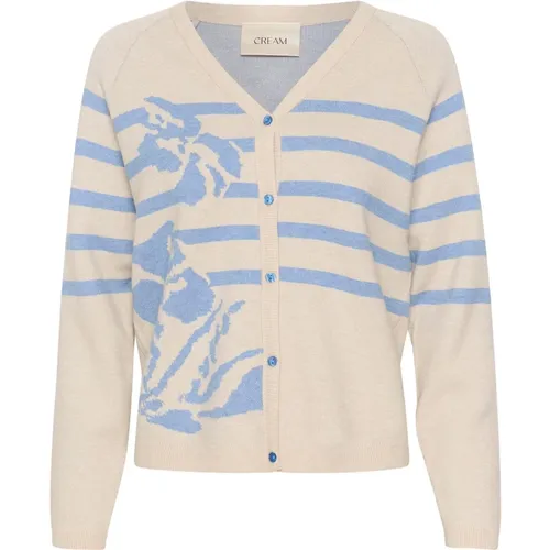 Blue Stripe Knit Cardigan , female, Sizes: S, 2XL, L, XS, XL, M - Cream - Modalova