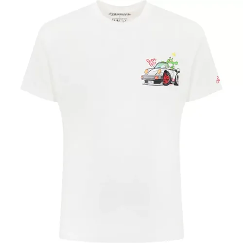 Krokodil-Print T-shirt Weiß , Herren, Größe: M - MC2 Saint Barth - Modalova