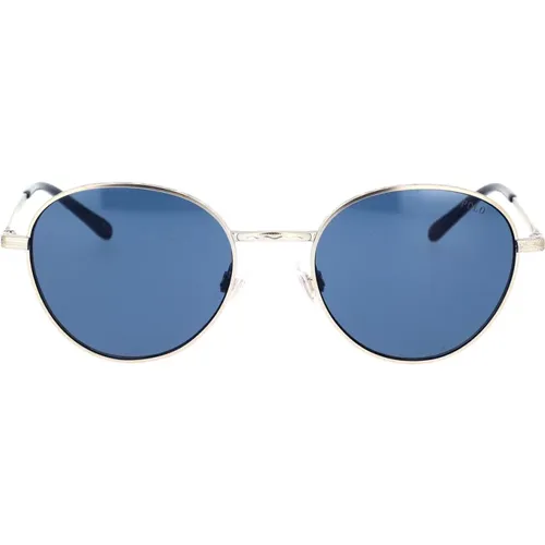 Sonnenbrille mit runden blauen Gläsern und silberfarbenem Metallrahmen , unisex, Größe: 51 MM - Ralph Lauren - Modalova