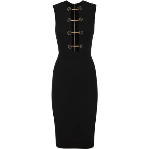 Schwarzes Viskose Midi Kleid mit Doppelknöpfen , Damen, Größe: S - Elisabetta Franchi - Modalova