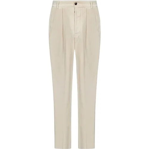 Cream Corduroy Trousers Regular Fit , male, Sizes: XL, 2XL, S, M - Doppiaa - Modalova