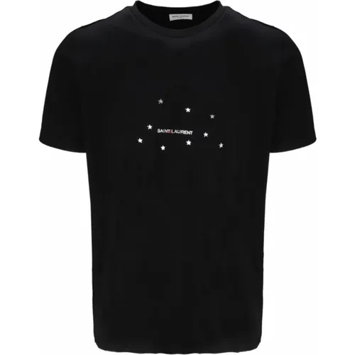 Sterne Logo Baumwoll T-Shirt - Schwarz , Herren, Größe: M - Saint Laurent - Modalova