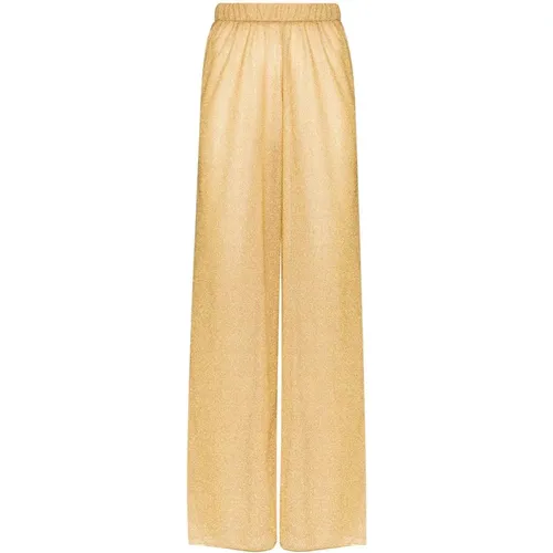 Golden Wide Leg Lurex Trousers , female, Sizes: M - Oseree - Modalova