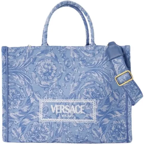 Blaue Jacquard Shopper Tasche Canvas - Versace - Modalova