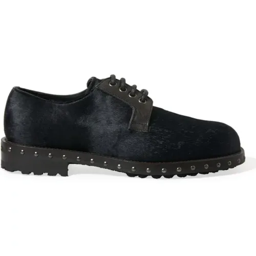 Luxuriöse Schwarze Kalb Pelz Derby Schuhe , Herren, Größe: 42 EU - Dolce & Gabbana - Modalova