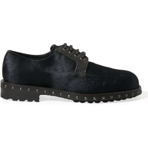 Luxuriöse Schwarze Kalb Pelz Derby Schuhe , Herren, Größe: 44 EU - Dolce & Gabbana - Modalova