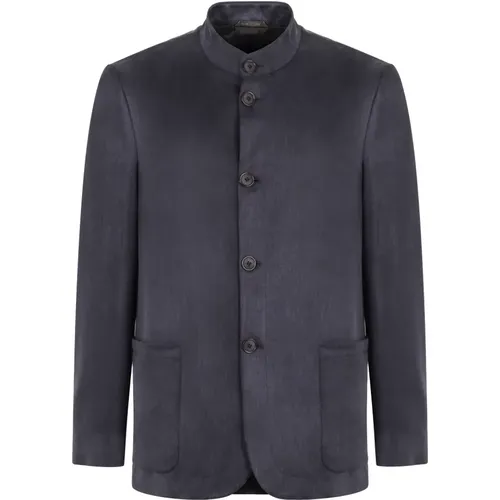 Mandarinkragen Twill Blazer mit Knöpfen - Giorgio Armani - Modalova