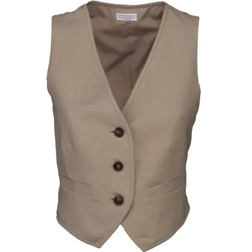 Linen and Viscose Slim Fit Vest , female, Sizes: XS, 2XS - BRUNELLO CUCINELLI - Modalova