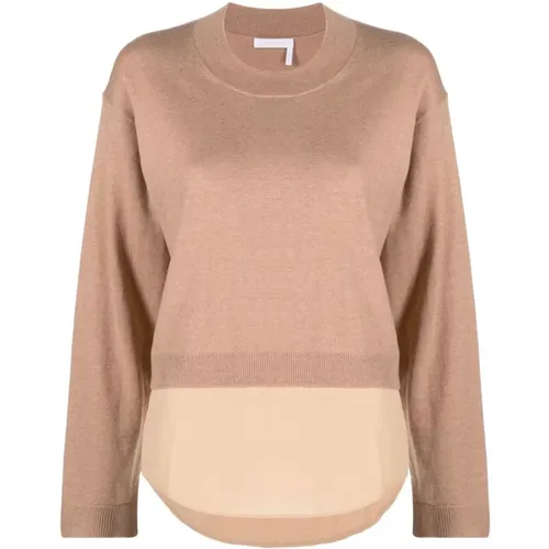 Casual Braun Wolle Baumwolle Pullover , Damen, Größe: L - See by Chloé - Modalova