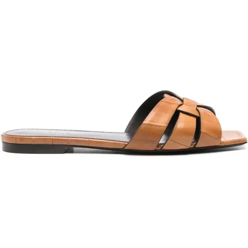 Leather Flat Sandals , female, Sizes: 5 UK - Saint Laurent - Modalova