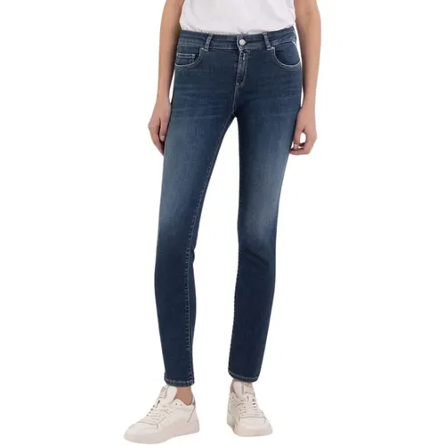 Mittlere blaue hoch taillierte Stretch-Slim-Fit-Jeans , Damen, Größe: W27 - Replay - Modalova