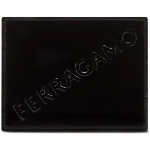 Schwarze Leder Logo Kartenhalter - Salvatore Ferragamo - Modalova