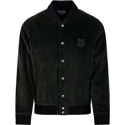 Grüne Teddy Blouson Jacke , Herren, Größe: M - Maison Kitsuné - Modalova