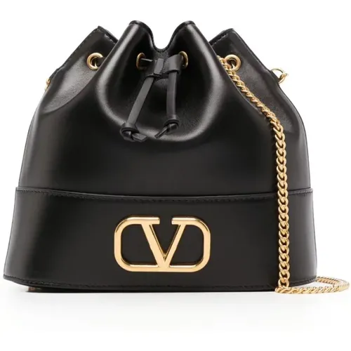 Schwarze Leder Bucket Bag mit goldenen Details - Valentino Garavani - Modalova