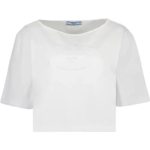 Kurzarm Crop T-Shirt , Damen, Größe: S - Prada - Modalova