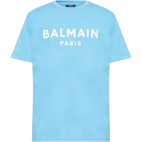 T-Shirt mit bedrucktem Logo , Herren, Größe: L - Balmain - Modalova