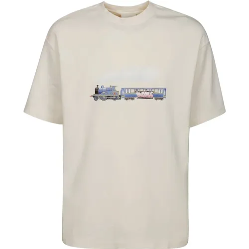 Locomotive Print Cotton T-Shirt , male, Sizes: XL, M, L - Drole de Monsieur - Modalova